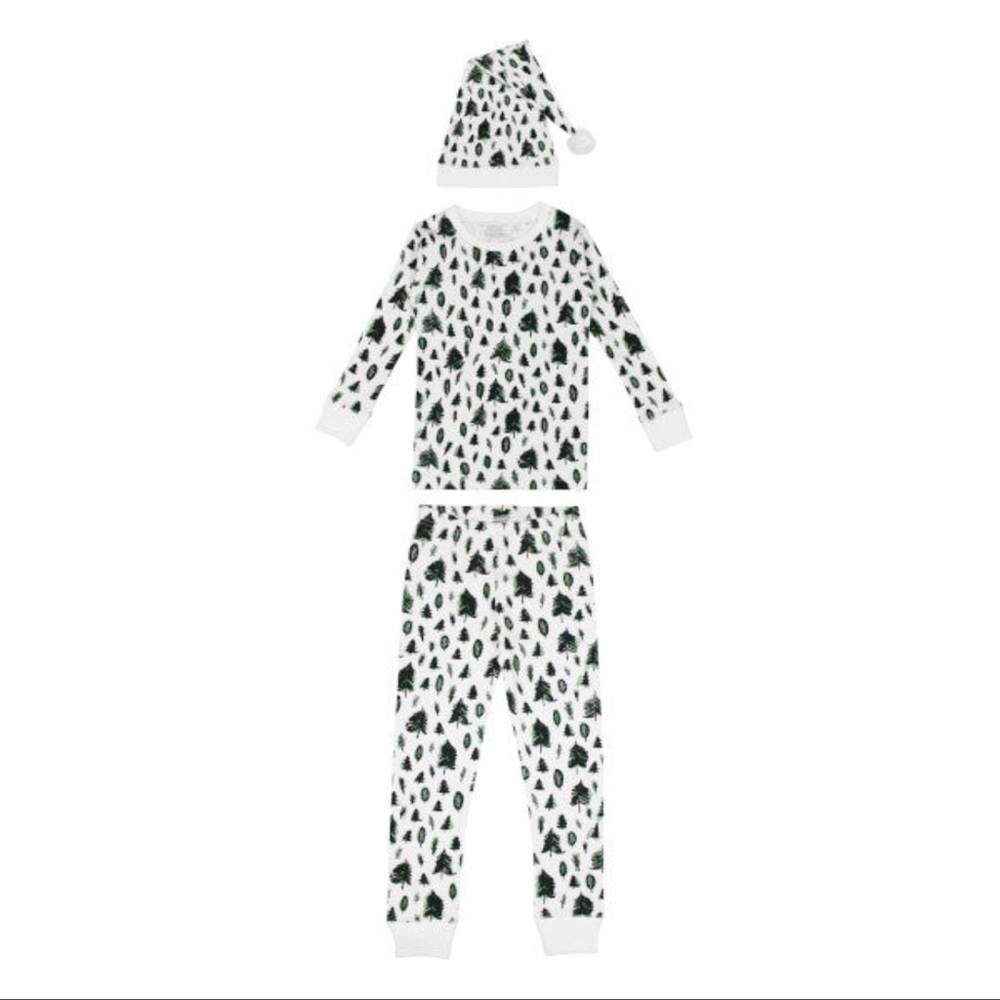 L’oved Baby Organic Tree Print Two Piece Xmas PJ + Hat 18-24 months NWT